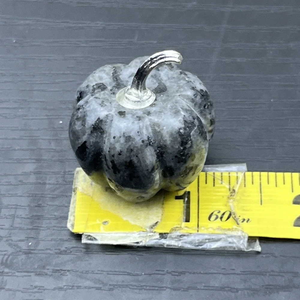 Lot of 2 Carved Pumpkin Figurines Black Labradorite & Zebra Jasper